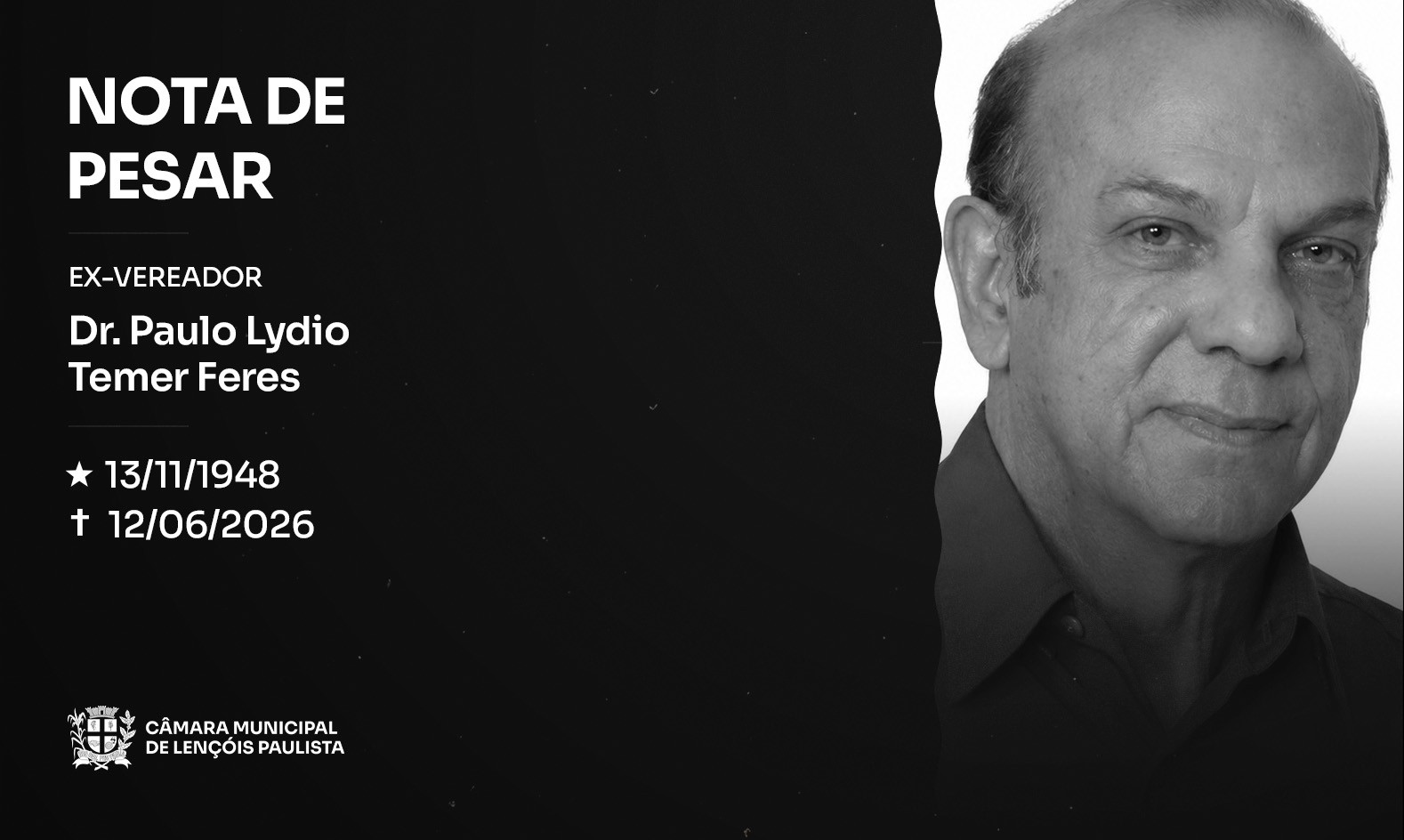 NOTA DE PESAR - Dr. Paulo Lydio Temer Feres